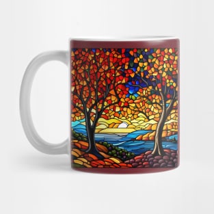 Stained Glass River Running Amid Autumn Foliage Mug